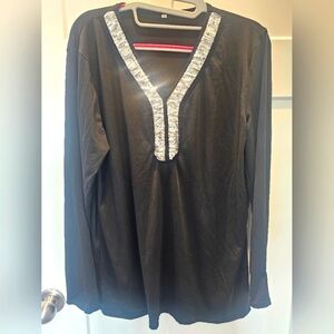 Plus Size 3XL Black Sequin V-Neck Long Sleeve Tunic Top